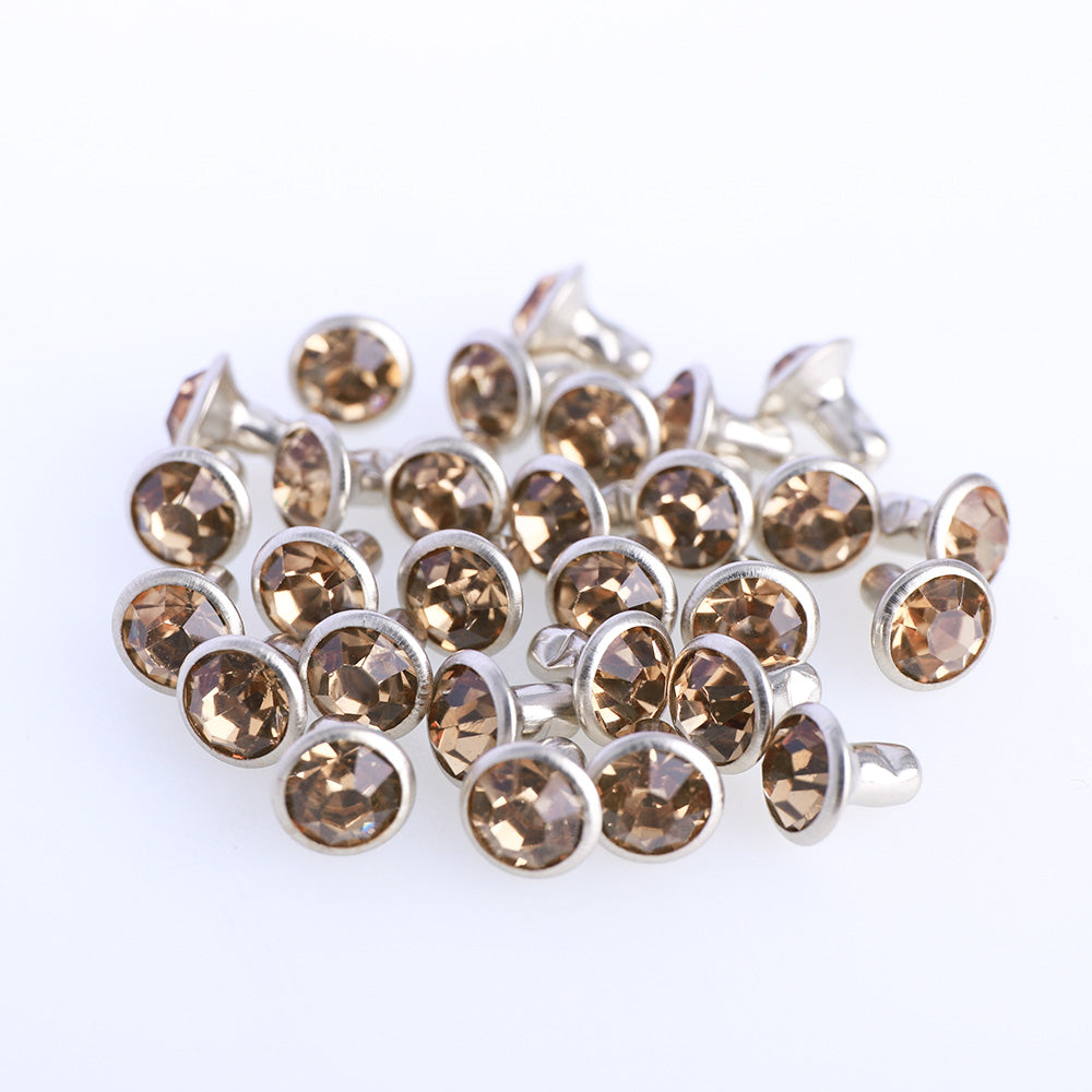 100 Sets Light Colorado Topaz Glass Rhinestone Rivets for Leather Craft DIY Making Secondary image