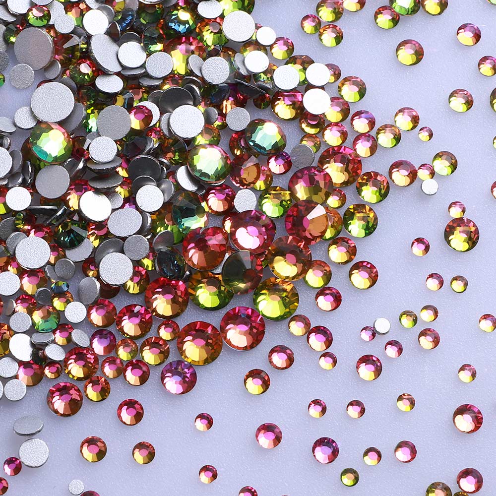 Mixed Sizes Rainbow Glass FlatBack Rhinestones For Nail Art, Silver Back WholesaleRhinestone