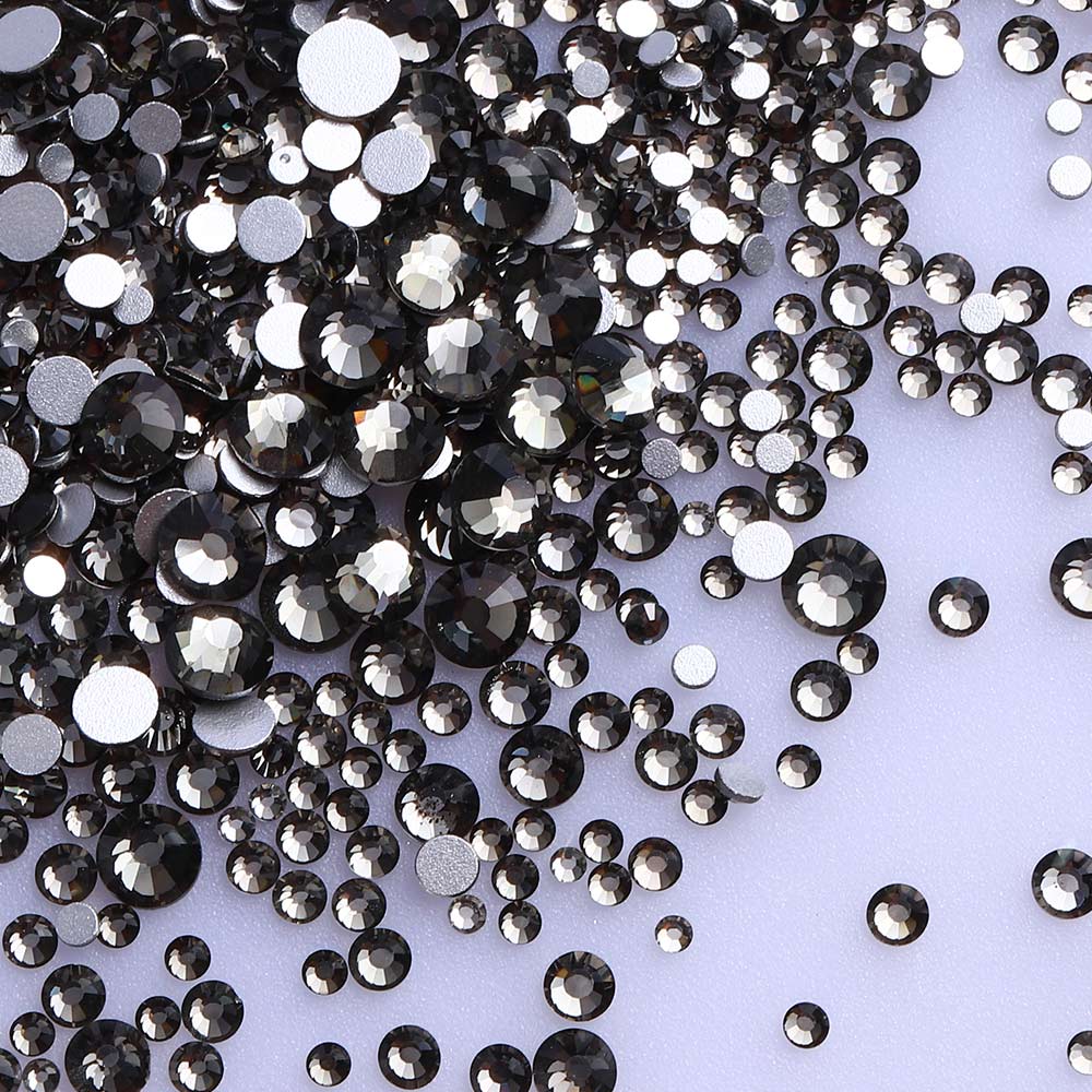 Mixed Sizes Black Diamond Glass FlatBack Rhinestones For Nail Art Silver Back Secondary image