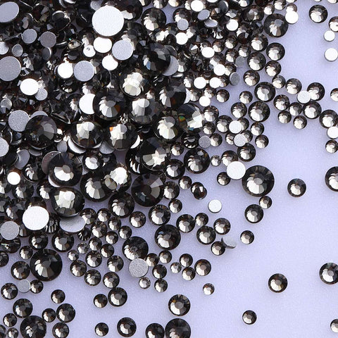 Mixed Sizes Black Diamond Glass FlatBack Rhinestones For Nail Art Silver Back WholesaleRhinestone