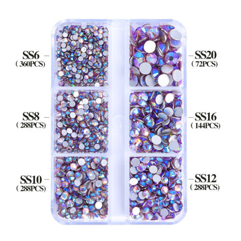 Mixed Sizes 6 Grid Box Light Amethyst AB Glass FlatBack Rhinestones For Nail Art Silver Back WholesaleRhinestone