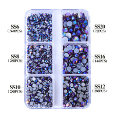 Mixed Sizes 6 Grid Box Smoked Topaz AB Glass HotFix Rhinestones For Clothing DIY