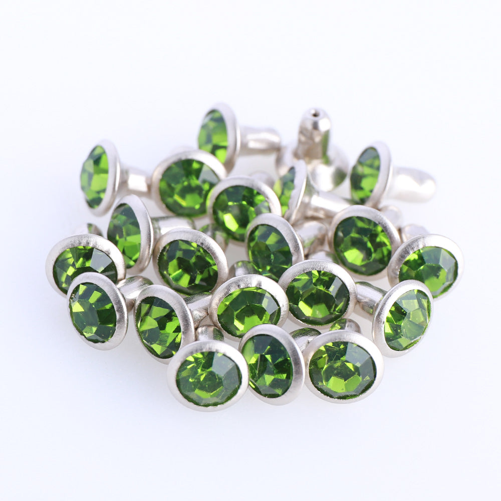 100 Sets Light Green Glass Rhinestone Rivets for Leather Craft DIY Making WholesaleRhinestone