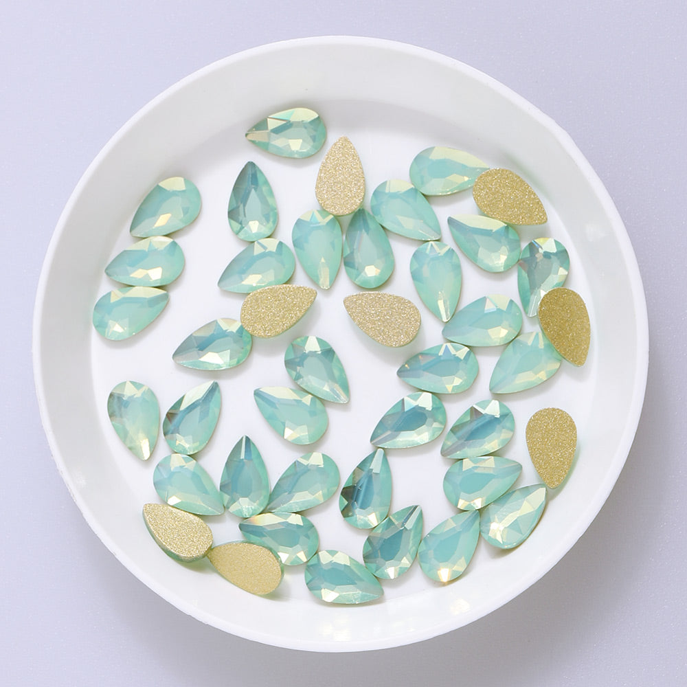 Raindrop Shape Green Opal Flat Back Fancy Rhinestones WholesaleRhinestone