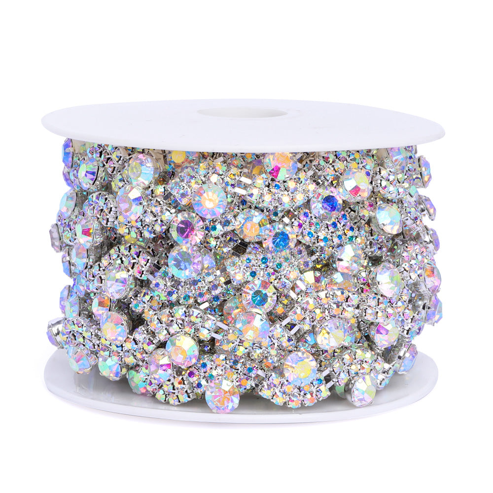 Sew-on Crystal AB Glass Rivoli Rhinestone Trim Chain Applique RA709 WholesaleRhinestone Image principale du produit