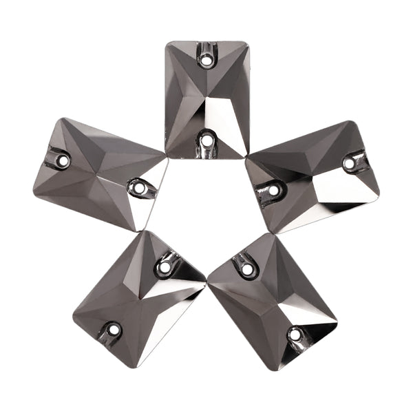 Jet Metallic Silver Rectangle Shape High Quality Glass Sew-on Rhinestones WholesaleRhinestone