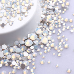 Mixed Sizes White Opal Glass FlatBack Rhinestones For Nail Art Silver Back WholesaleRhinestone