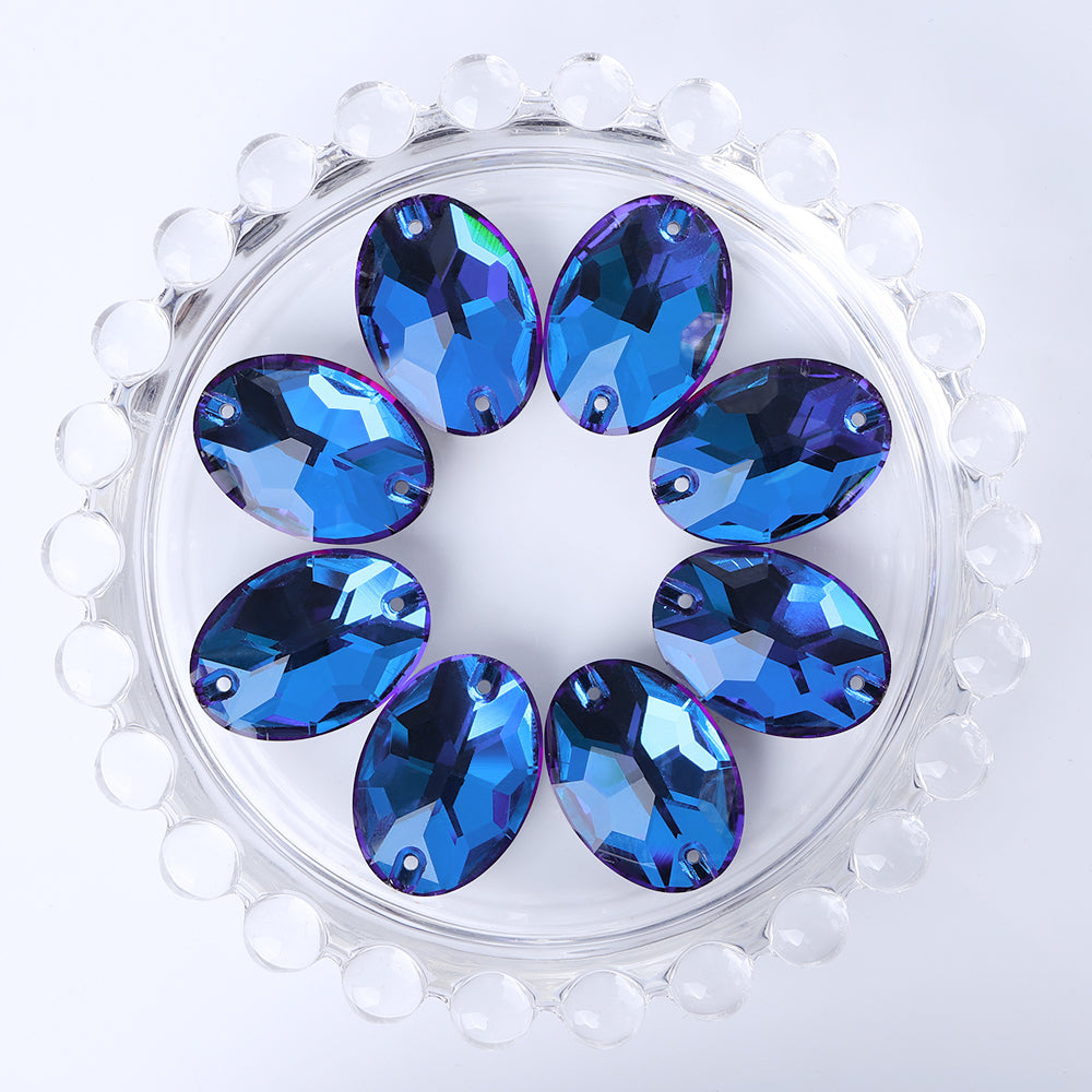 Bermuda Blue Oval Shape High Quality Glass Sew-on Rhinestones WholesaleRhinestone