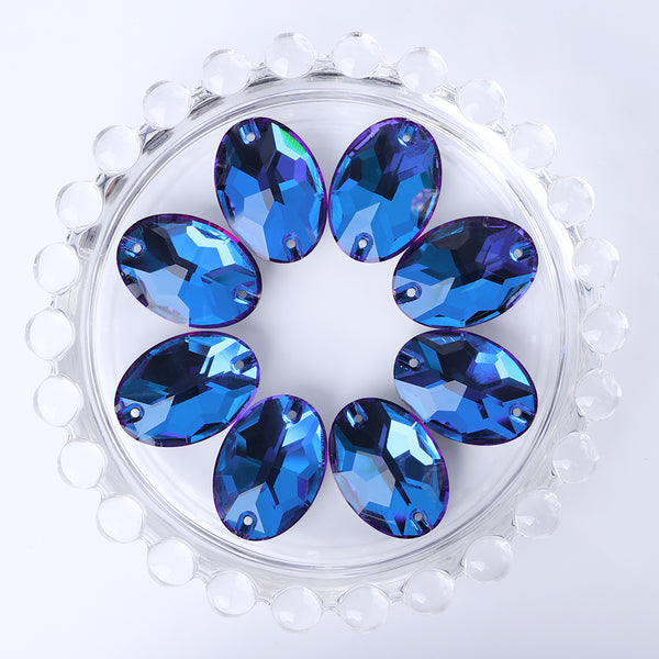 Bermuda Blue Oval Shape High Quality Glass Sew-on Rhinestones WholesaleRhinestone
