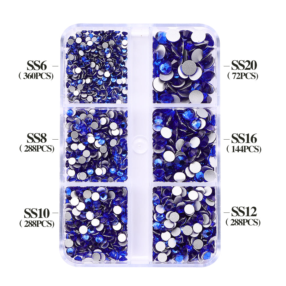 Mixed Sizes 6 Grid Box Sapphire Glass FlatBack Rhinestones For Nail Art Silver Back WholesaleRhinestone