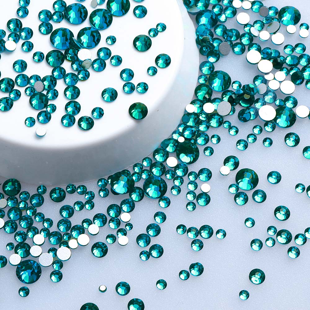 Mixed Sizes Indicolite  Glass FlatBack Rhinestones For Nail Art Silver Back WholesaleRhinestone