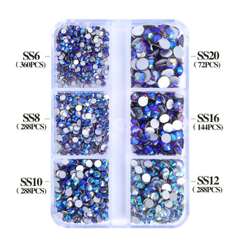 Mixed Sizes 6 Grid Box Black Diamond AB Glass FlatBack Rhinestones For Nail Art  Silver Back WholesaleRhinestone