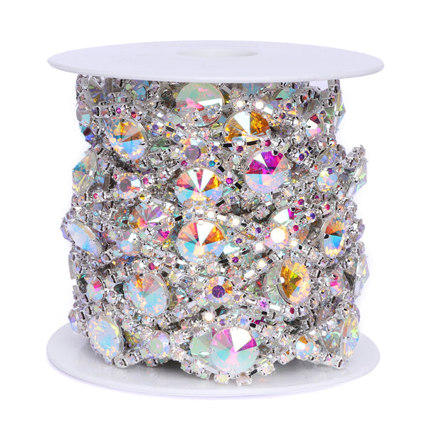 Sew-on Crystal AB Glass Rivoli Rhinestone Trim Chain Applique RA553 WholesaleRhinestone