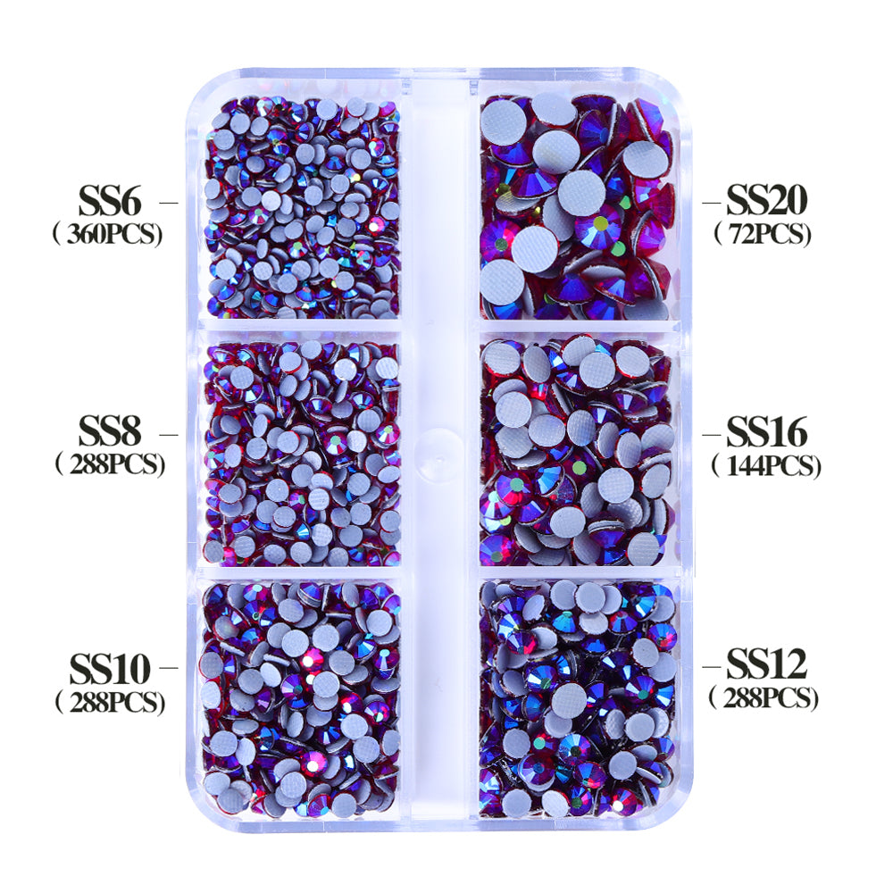 Mixed Sizes 6 Grid Box Dark Siam AB Glass HotFix Rhinestones For Clothing DIY WholesaleRhinestone
