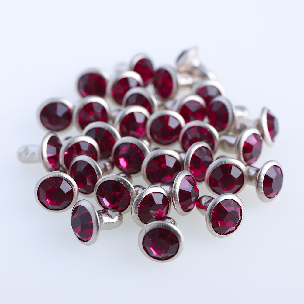 100 Sets Fuchsia Glass Rhinestone Rivets for Leather Craft DIY Making Secondary image