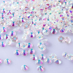 Crystal AB Unfoiled Glass Flat Back Glue-On Rhinestones 16 Cut Facets In Bulk WholesaleRhinestone