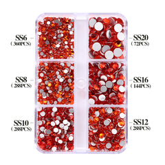 Mixed Sizes 6 Grid Box Orange Glass FlatBack Rhinestones For Nail Art Silver Back