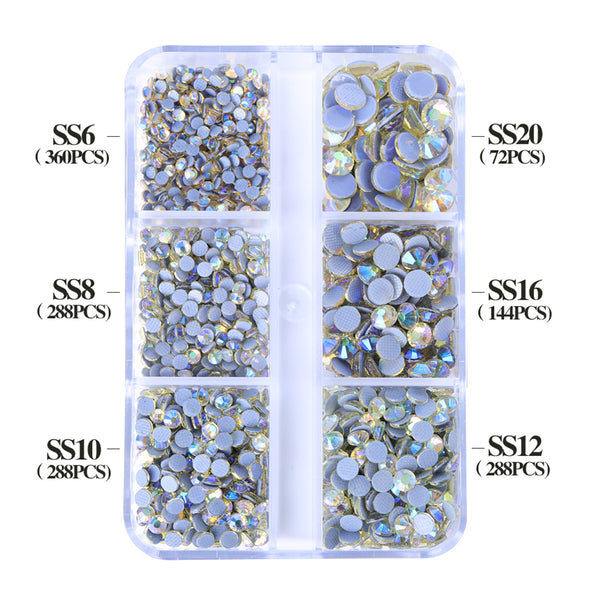 Mixed Sizes 6 Grid Box Light Yellow AB Glass HotFix Rhinestones For Clothing DIY WholesaleRhinestone