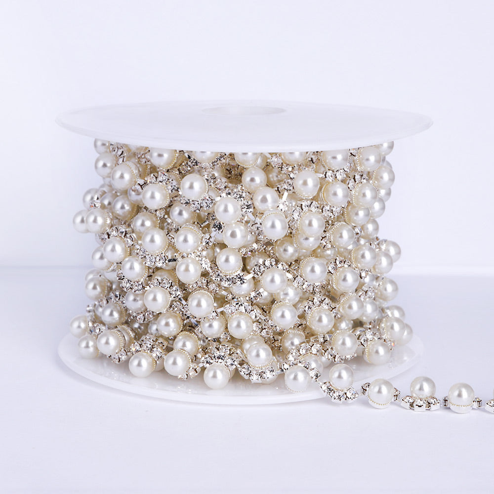 Sew-on Crystal Glass Rhinestone Pearl Trim Chain Applique RA1244 WholesaleRhinestone