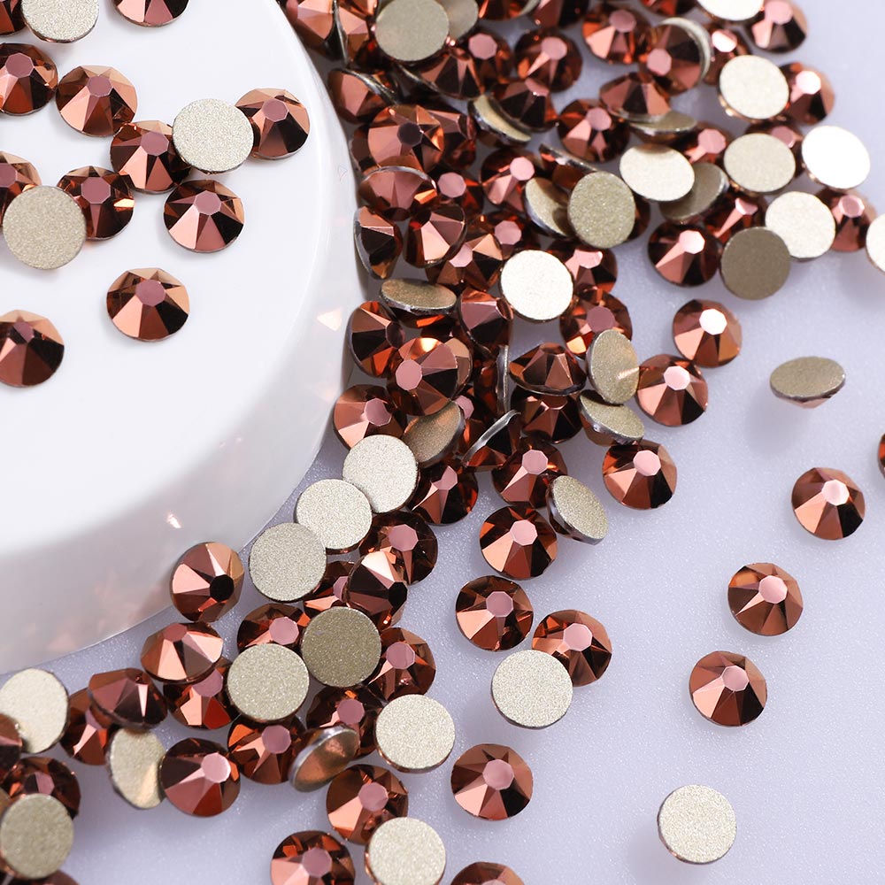 Rose Gold Glass Flat Back Glue-On Rhinestones 16 Cut Facets In Bulk Secondary image