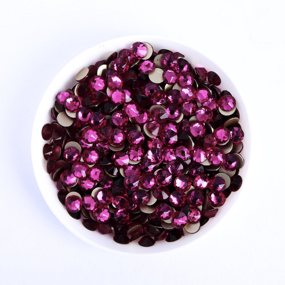 Fuchsia Glass Flat Back Glue-on Rhinestones 16 Cut Facets WholesaleRhinestone