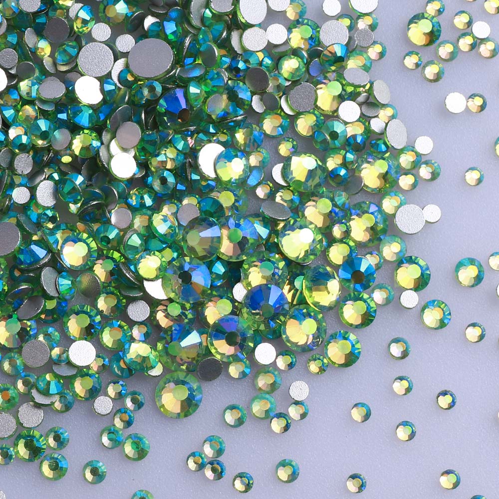 Mixed Sizes Peridot AB FlatBack Rhinestones For Nail Art, Silver Back Secondary image