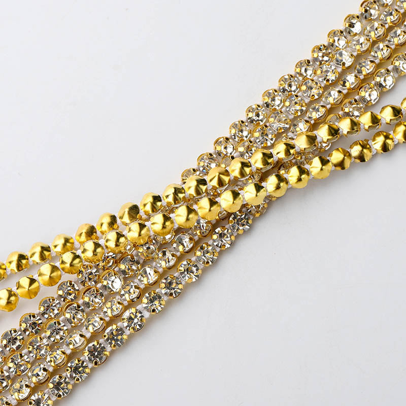 10 Yards Crystal Glass Rhinestones Banding 1 Row Round- Golden Setting WholesaleRhinestone