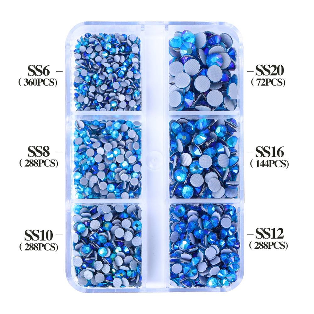 Mixed Sizes 6 Grid Box Indicolite AB Glass HotFix Rhinestones For Clothing  DIY