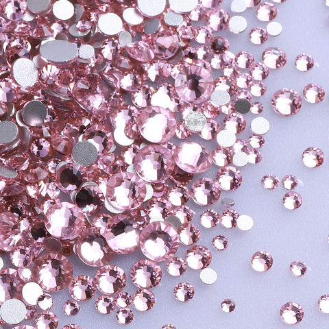 Mixed Sizes Light Pink Glass FlatBack Rhinestones For Nail Art Silver Back WholesaleRhinestone