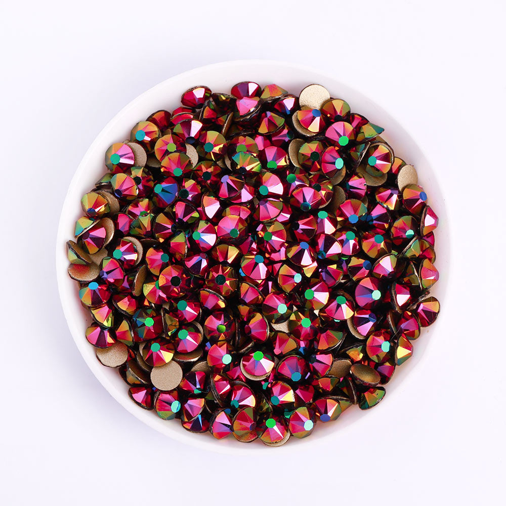 Rainbow Rose Gold Glass Flat Back Glue-On Rhinestones 16 Cut Facets In Bulk WholesaleRhinestone