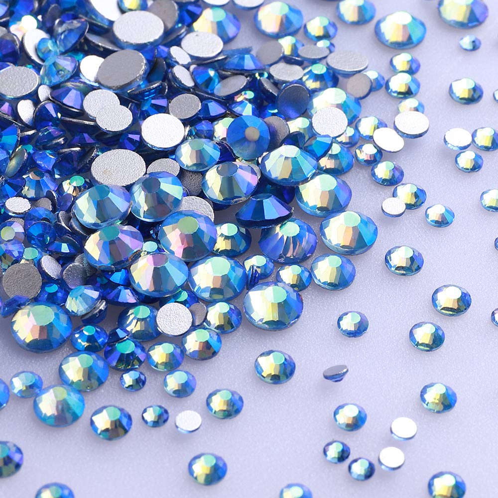 Gemengde maten lichtblauwe ab flatback steentjes voor nail art zilver terug Secundaire afbeelding