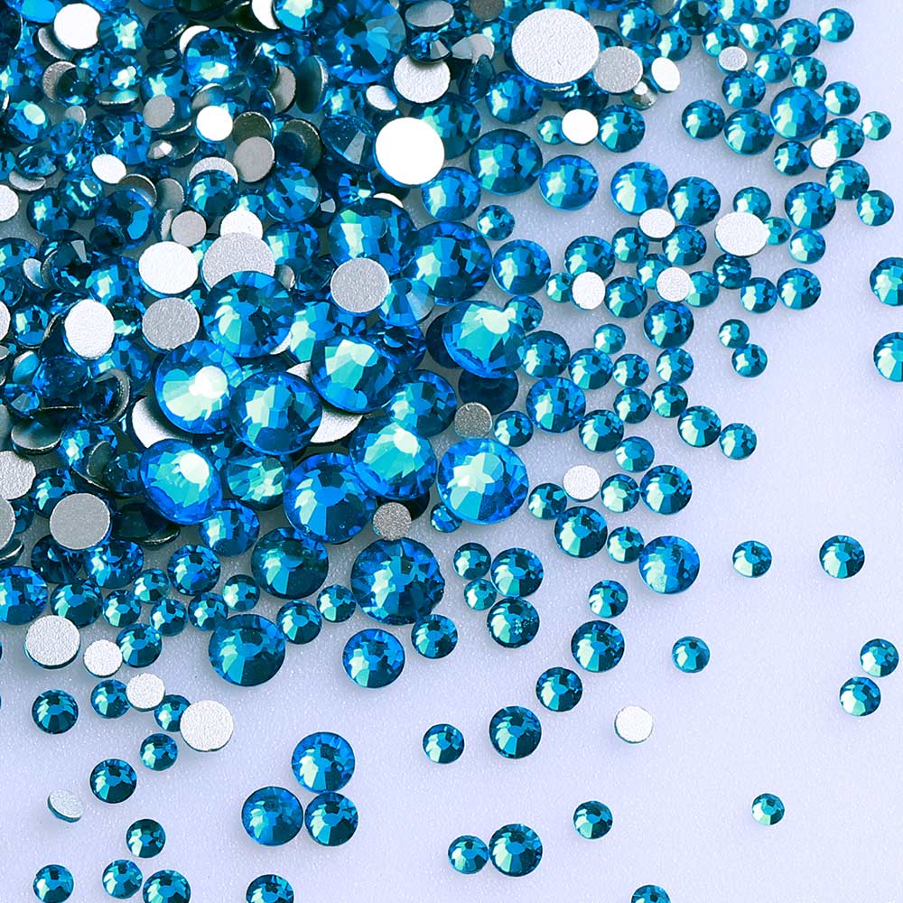 Mixed Sizes Capri Blue Glass FlatBack Rhinestones For Nail Art Silver Back Secondary image