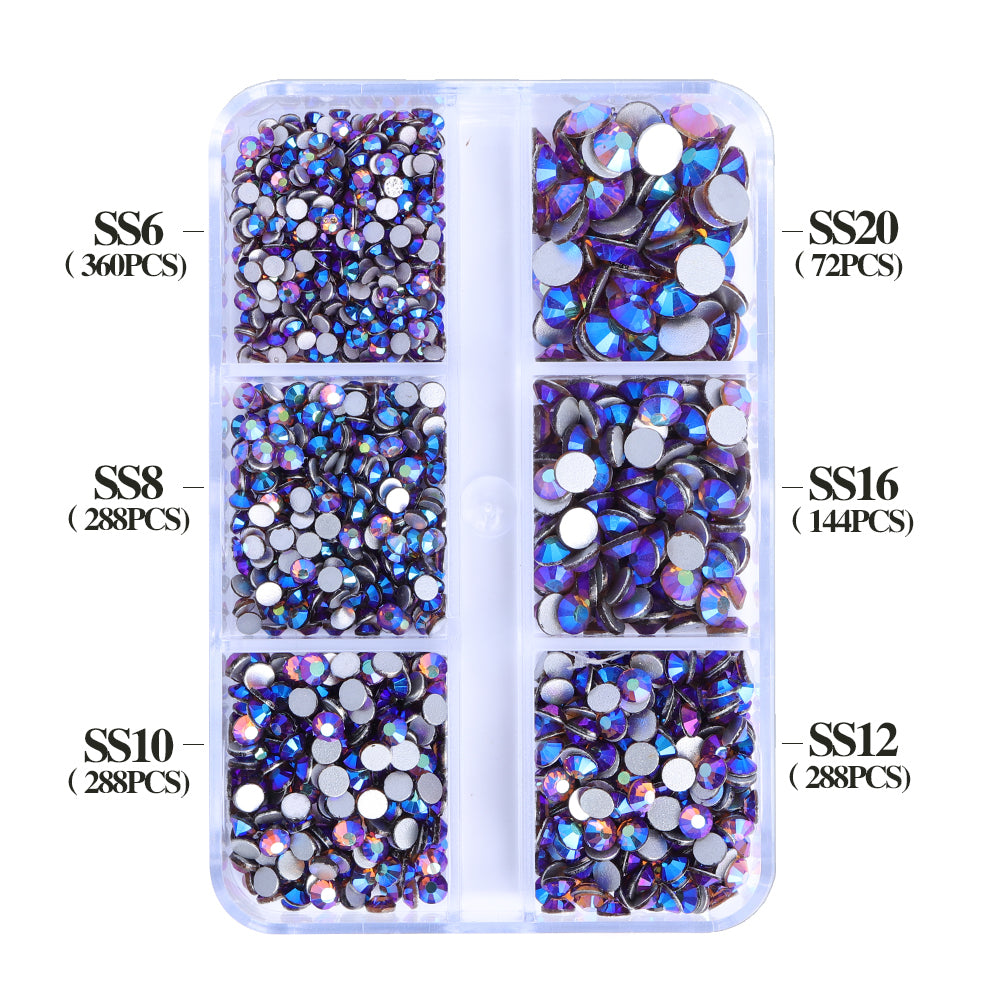 Mixed Sizes 6 Grid Box Smoked Topaz AB Glass FlatBack Rhinestones For Nail Art Silver Back WholesaleRhinestone