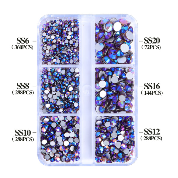Mixed Sizes 6 Grid Box Smoked Topaz AB Glass FlatBack Rhinestones For Nail Art Silver Back WholesaleRhinestone