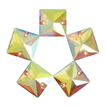 Iridescent Green Square Shape High Quality Glass Sew-on Rhinestones WholesaleRhinestone