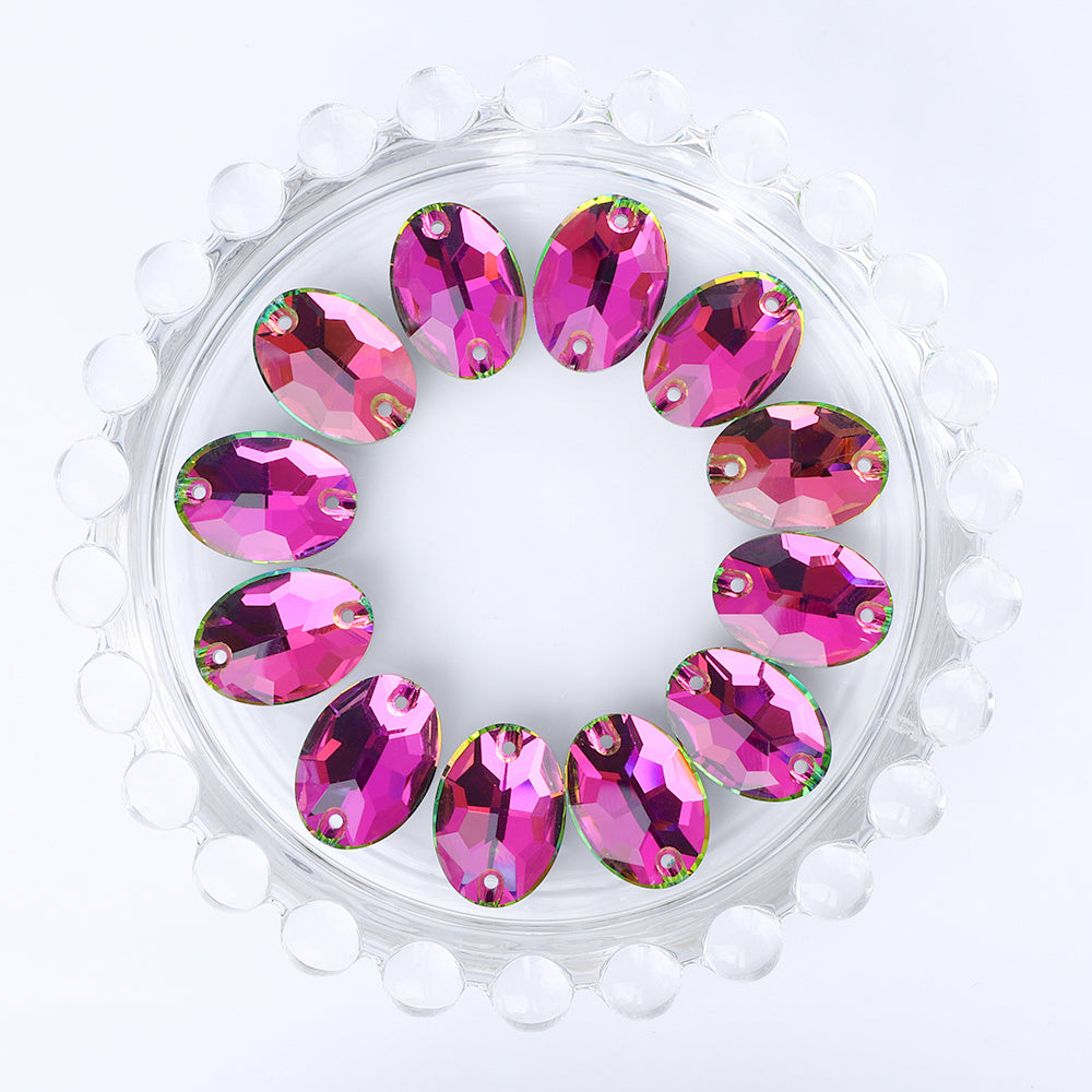 Vitrail Rose Oval Shape High Quality Glass Sew-on Rhinestones WholesaleRhinestone
