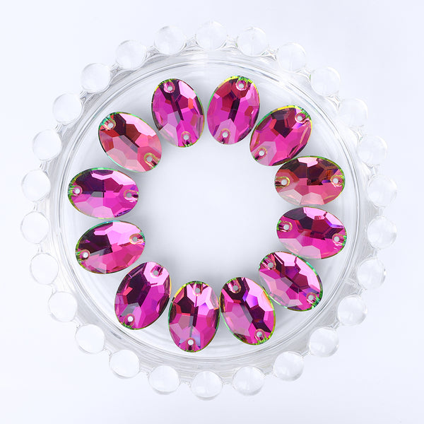 Vitrail Rose Oval Shape High Quality Glass Sew-on Rhinestones WholesaleRhinestone