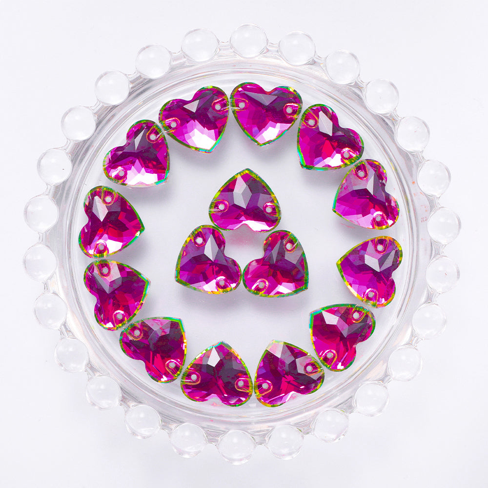 Vitrail Rose Heart Shape High Quality Glass Sew-on Rhinestones WholesaleRhinestone