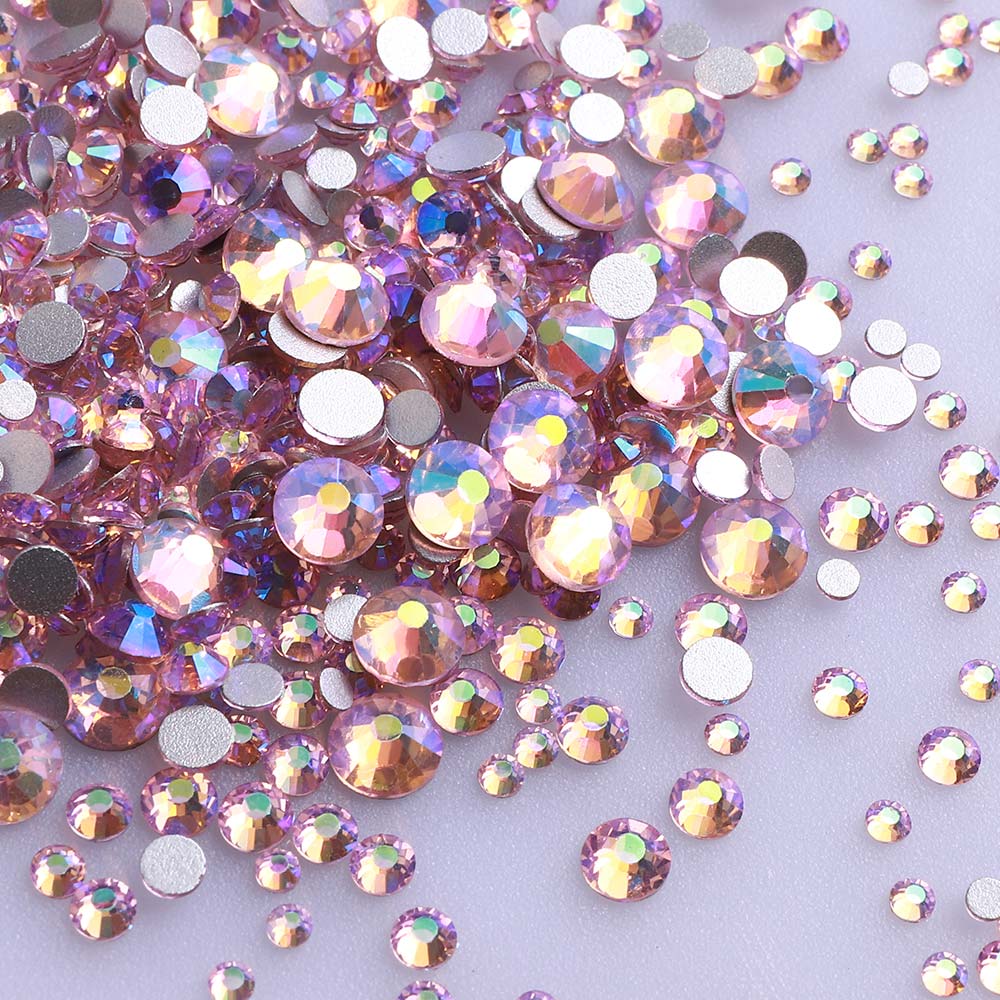 Blandede størrelser lyserosa ab glas fladback rhinestones til neglekunst sølv ryg Sekundært billede