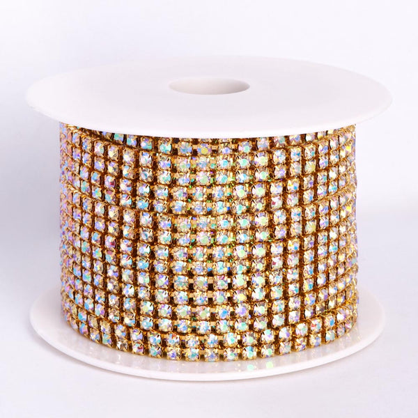 10 Yards Crystal AB Rhinestones Close Cup Chain -  2 Rows Golden Base WholesaleRhinestone
