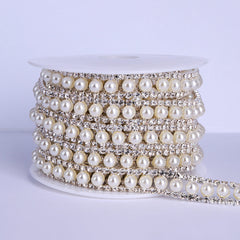 Sew-on Crystal Glass Rhinestone Pearl Trim Chain Applique RA859 WholesaleRhinestone