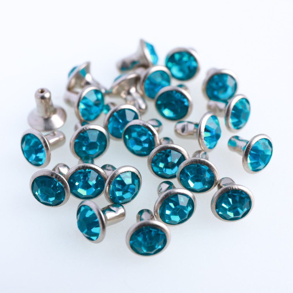 100 Sets Aquamarine Glass Rhinestone Rivets for Leather Craft DIY Making Secondary image