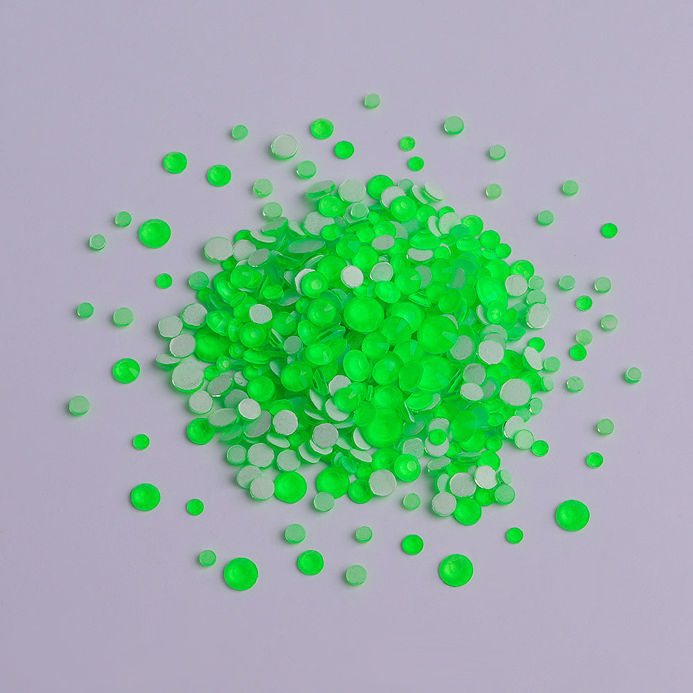 Mixed Sizes Green Glass FlatBack Neon Rhinestones For Nail Art WholesaleRhinestone