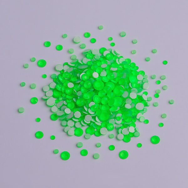Mixed Sizes Green Glass FlatBack Neon Rhinestones For Nail Art WholesaleRhinestone