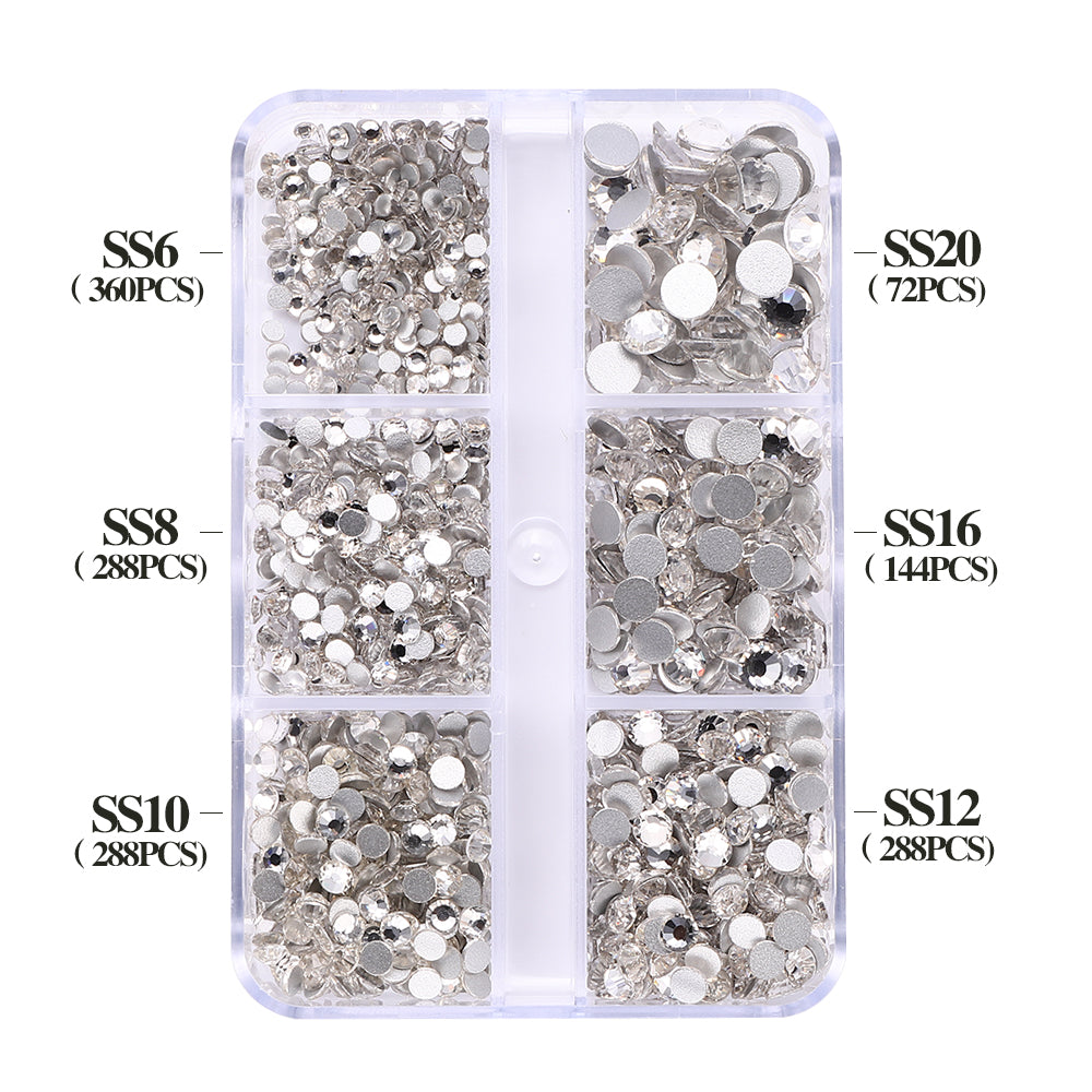 Mixed Sizes 6 Grid Box Crystal Glass FlatBack Rhinestones For Nail Art Silver Back WholesaleRhinestone