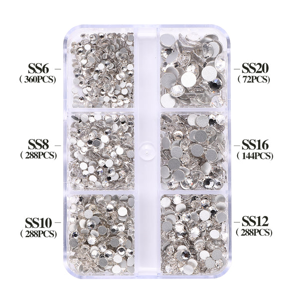 Mixed Sizes 6 Grid Box Crystal Glass FlatBack Rhinestones For Nail Art Silver Back WholesaleRhinestone