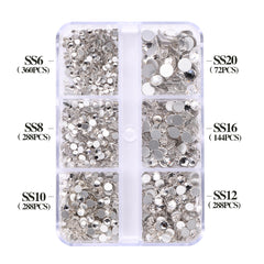 Mixed Sizes 6 Grid Box Crystal Glass FlatBack Rhinestones For Nail Art Silver Back