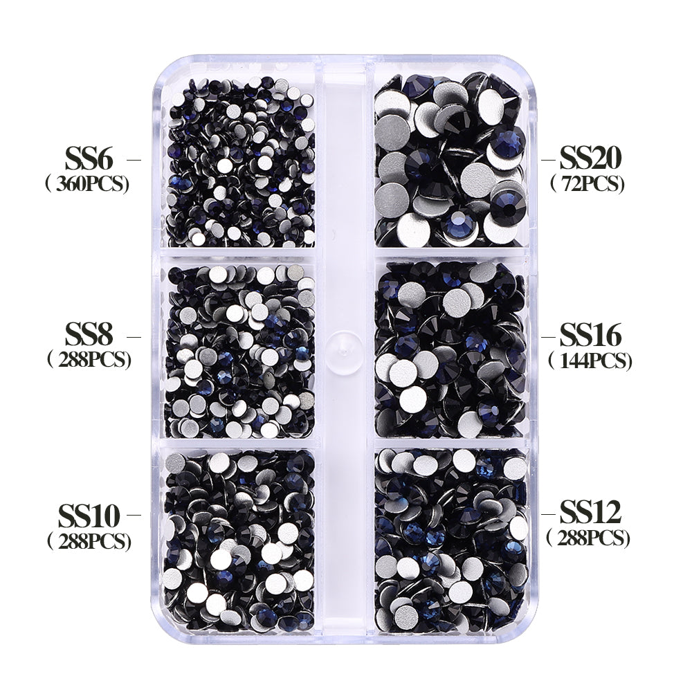 Mixed Sizes 6 Grid Box Montana Glass FlatBack Rhinestones For Nail Art  Silver Back WholesaleRhinestone