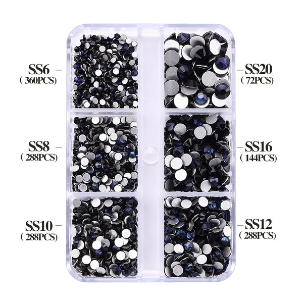Mixed Sizes 6 Grid Box Montana Glass FlatBack Rhinestones For Nail Art  Silver Back WholesaleRhinestone