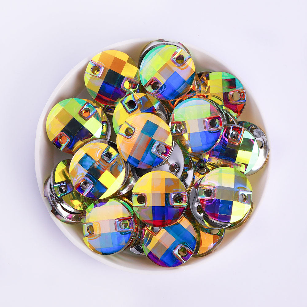 Round Chessboard Crystal AB Resin Sew-on Rhinestones For Dance Costume Secondary image